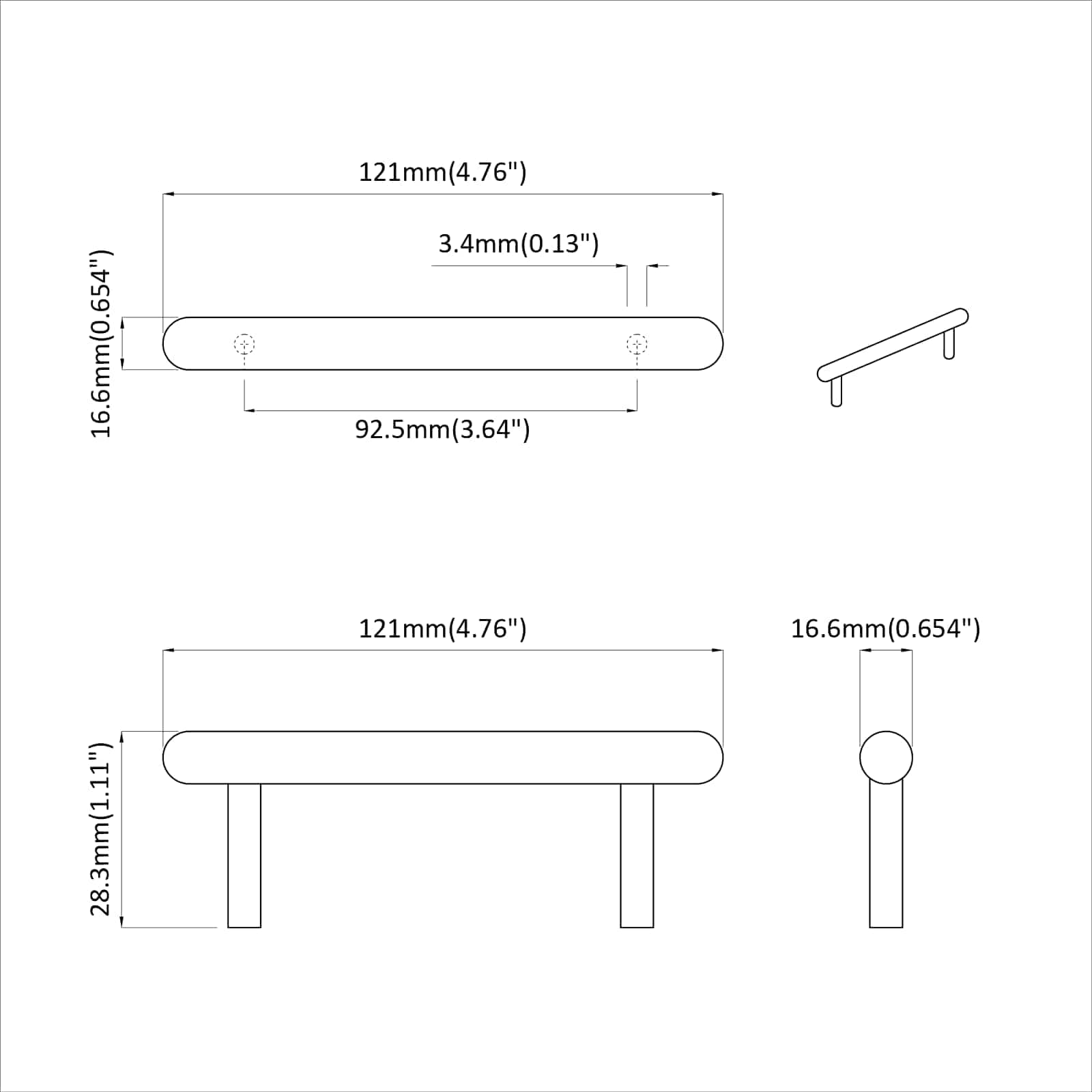 Drška za ormar 12 pcs Crna 121 x 16.6 x 28.3 mm Željezo
