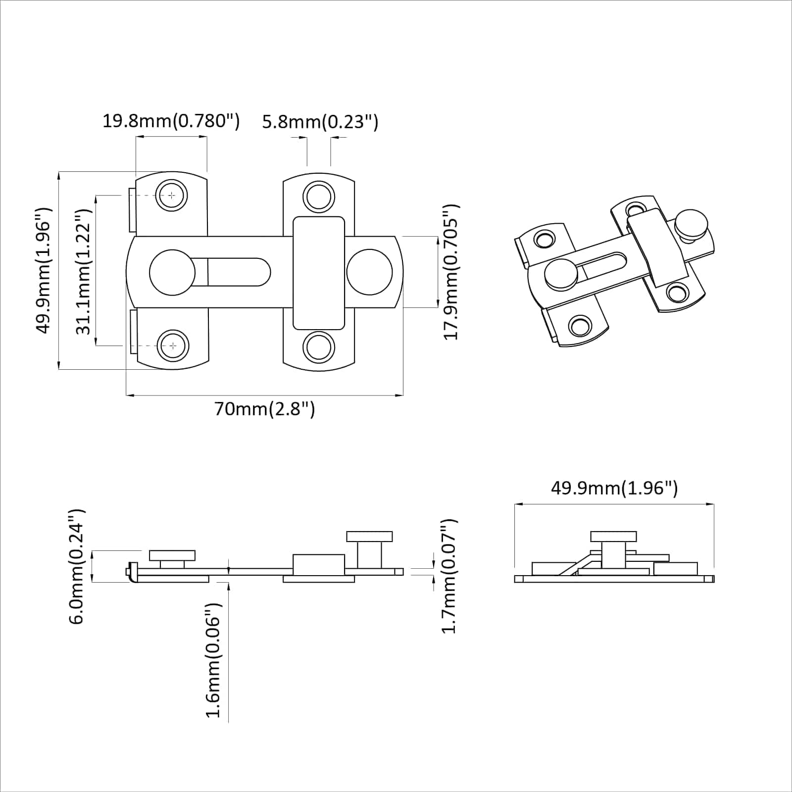 Zaključavanje vrata 12 pcs Srebrno 70 x 8 mm Čelik