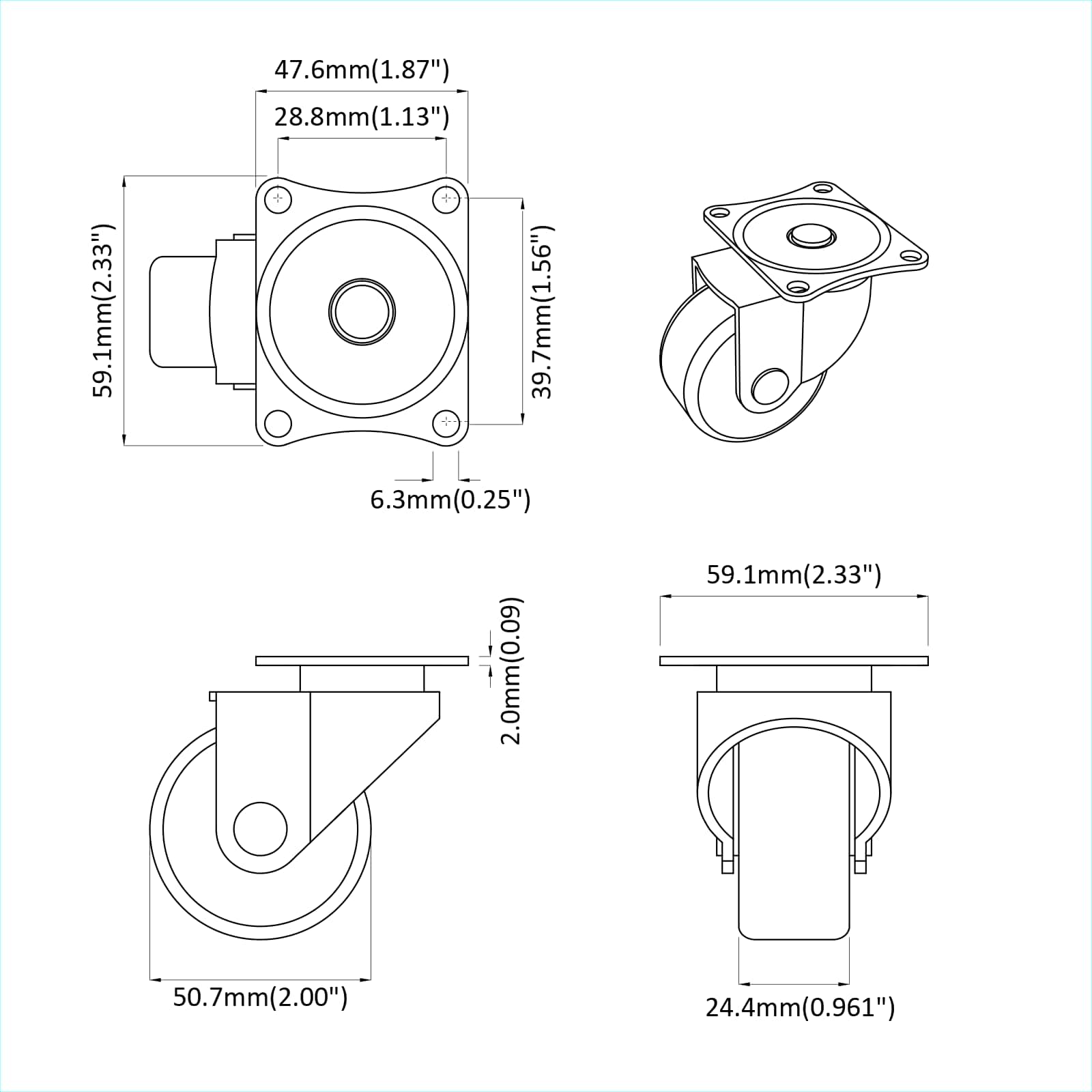 Dizalni kotač 12 pcs Srebrno 60 x 60 x 50 mm Željezo i najlon