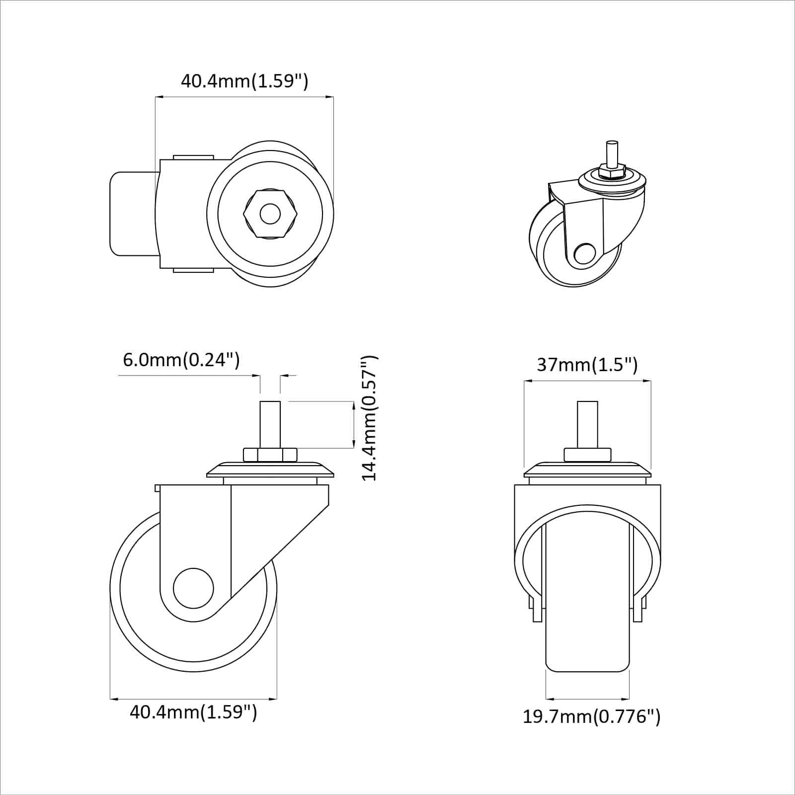 Dizalni kotač 2 pcs Crna 40,4 x 40,4 x 19,7 mm Željezo i najlon