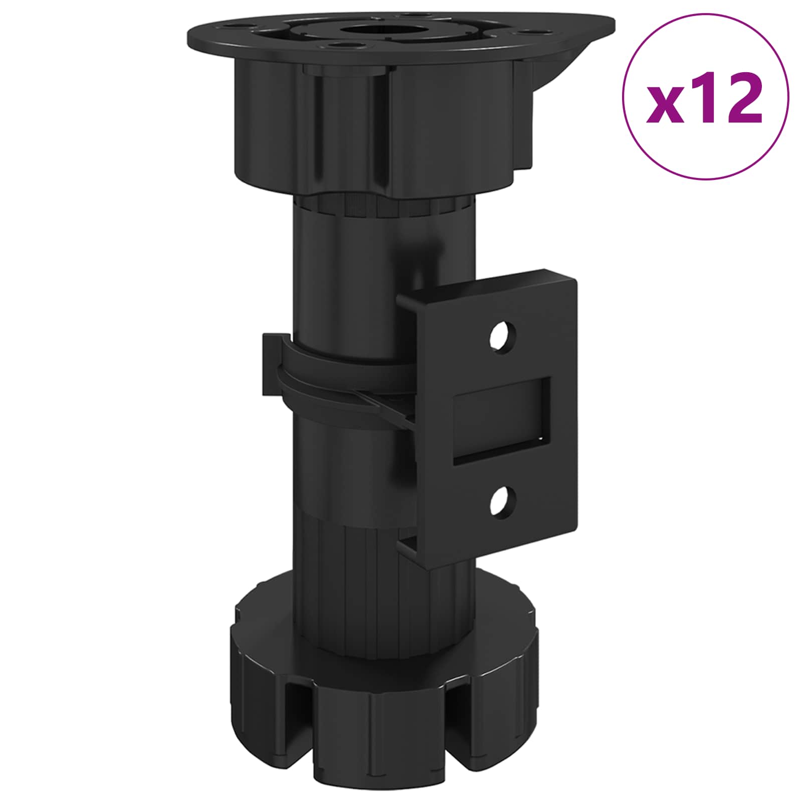 Noge namještaja Podesiva 12 pcs Crna 46 x 46 x 128 mm PP