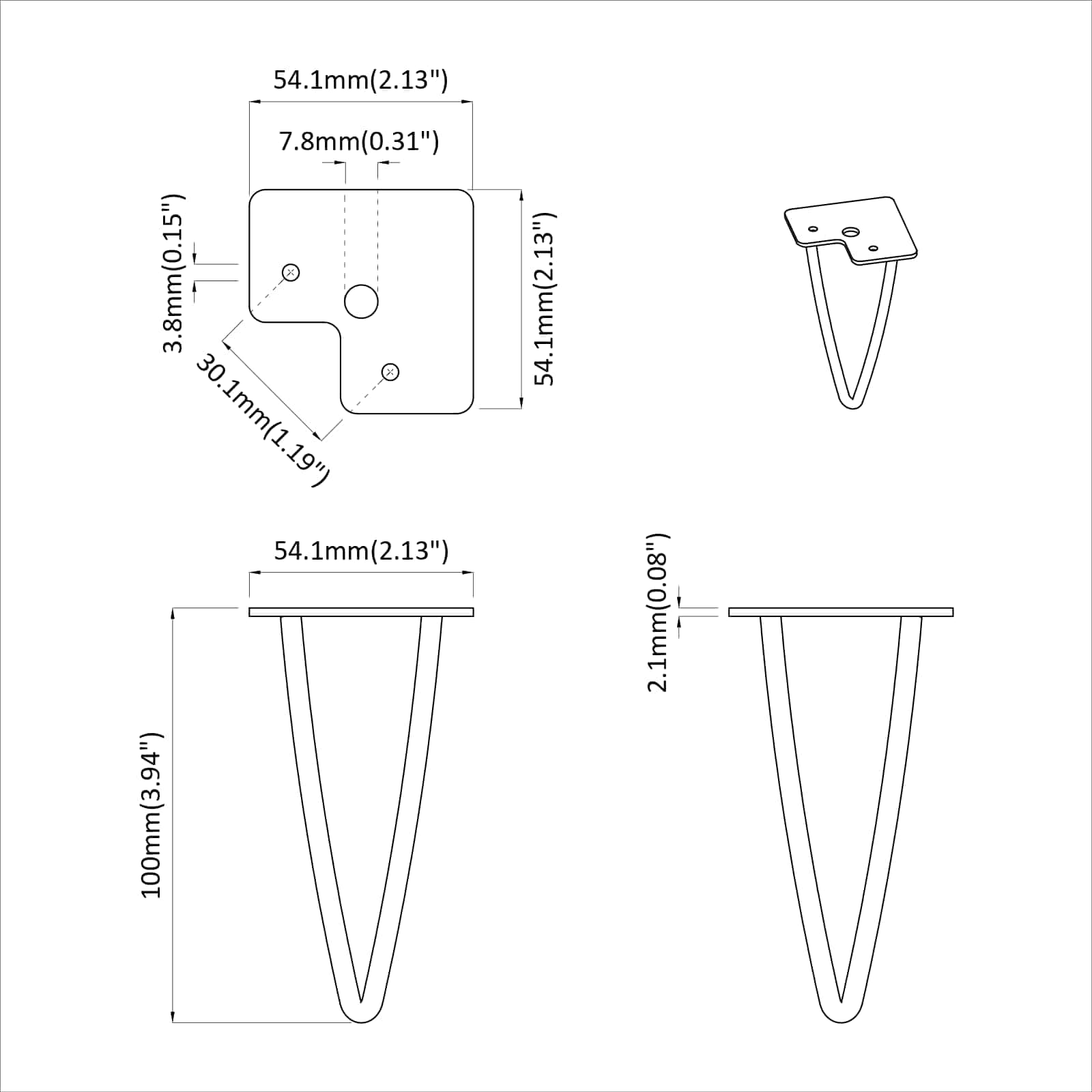 Noga namještaja 2 pcs Crna 54.1 x 54.1 x 100 mm Željezo