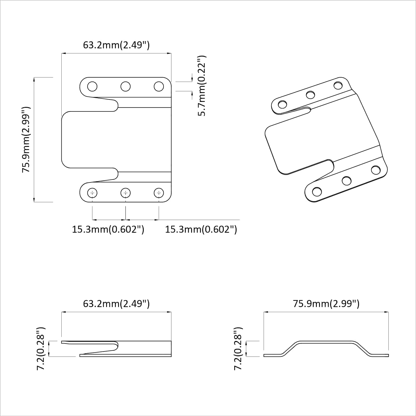 Držač za ravno montiranje 2 pcs Srebrno 75 x 66 x 1,4 mm Čelik