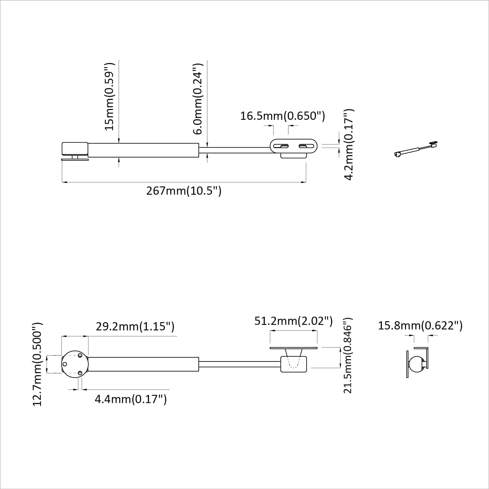 Hidraulična plinska opruga 12 pcs Srebrno 280 x 17 x 16 mm