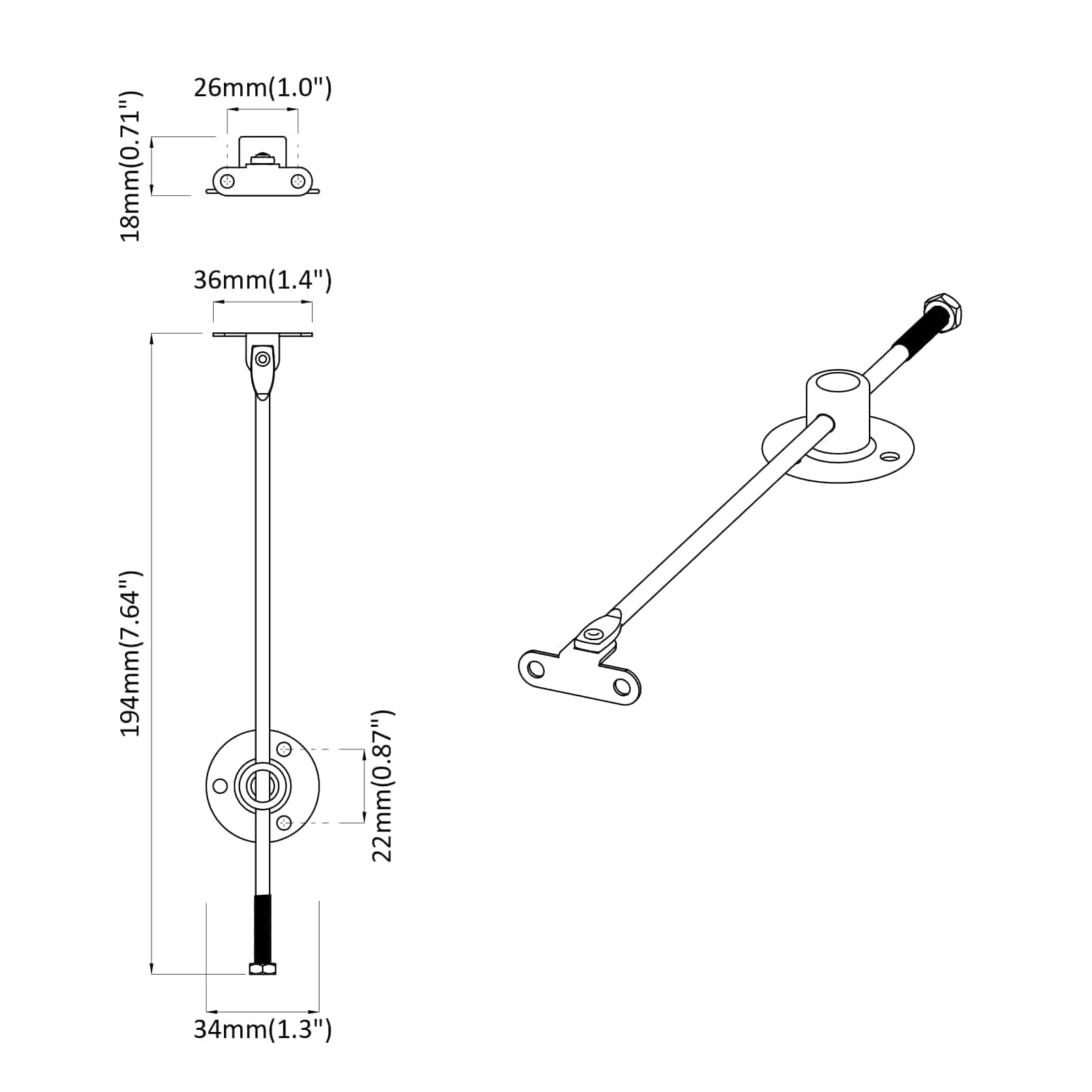 Šarka za podršku poklopcu 12 pcs Srebrno 194 x 36 x 18 mm