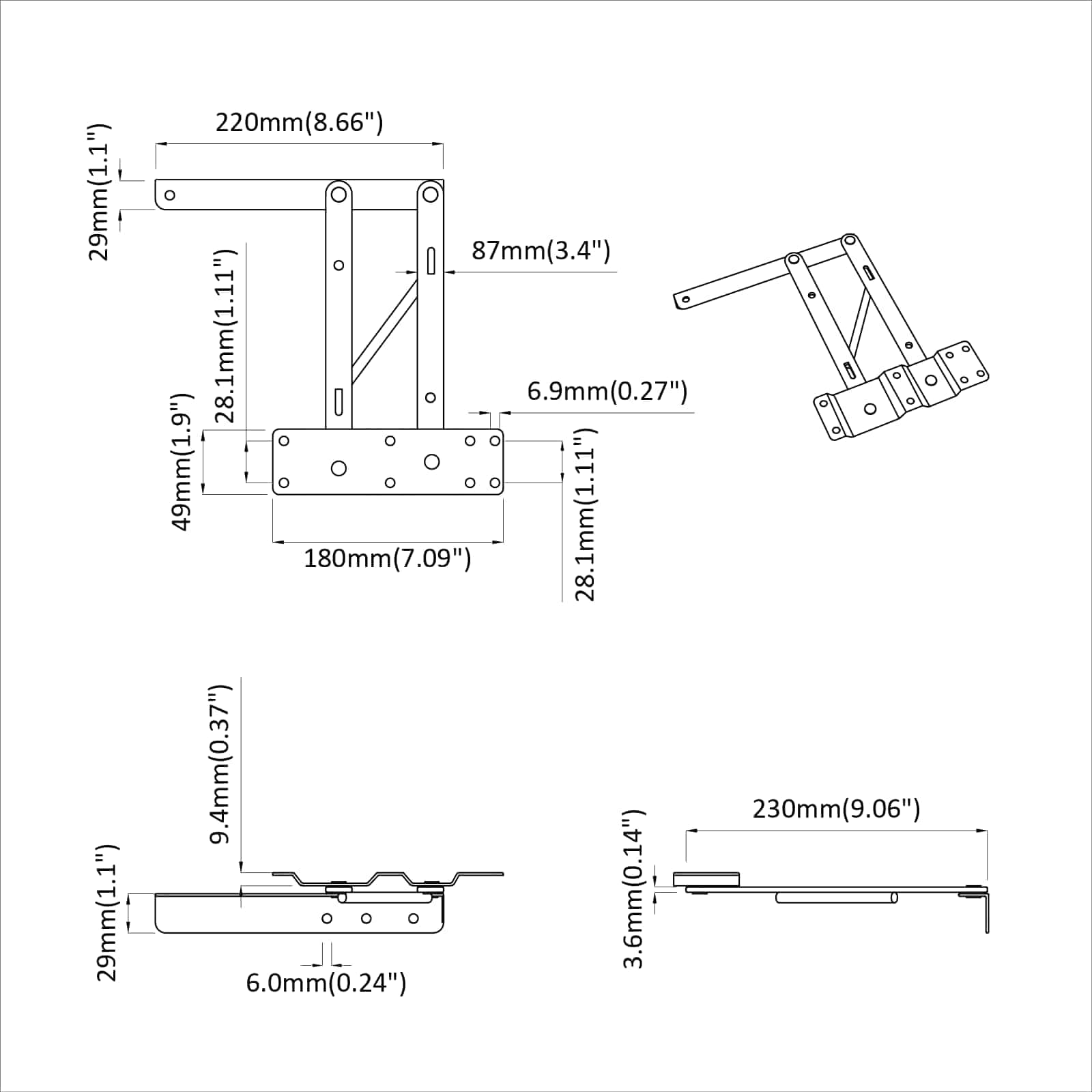 Mehanizam za podizanje kreveta 2 pcs Crna 340 x 95 x 40 mm