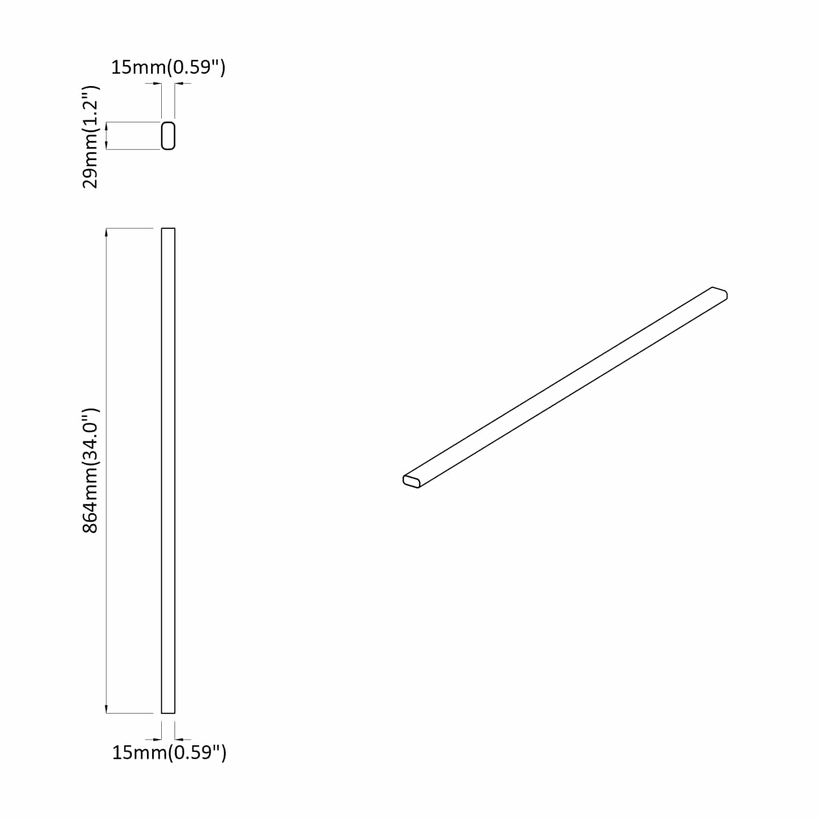 Cijev za ormar 2 pcs Srebrno 864 x 15 x 29 mm