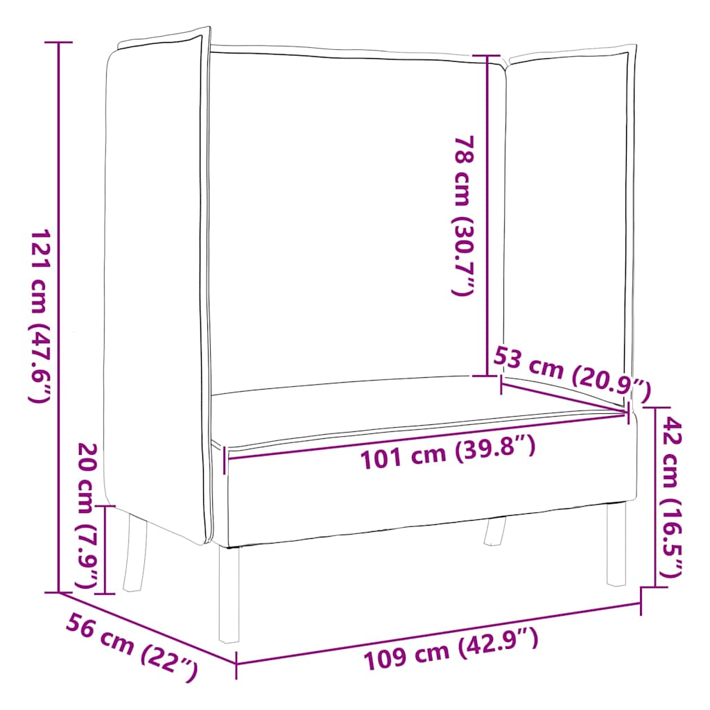 Sofa s visokim naslonom 101cm boja crnog vina tkanina