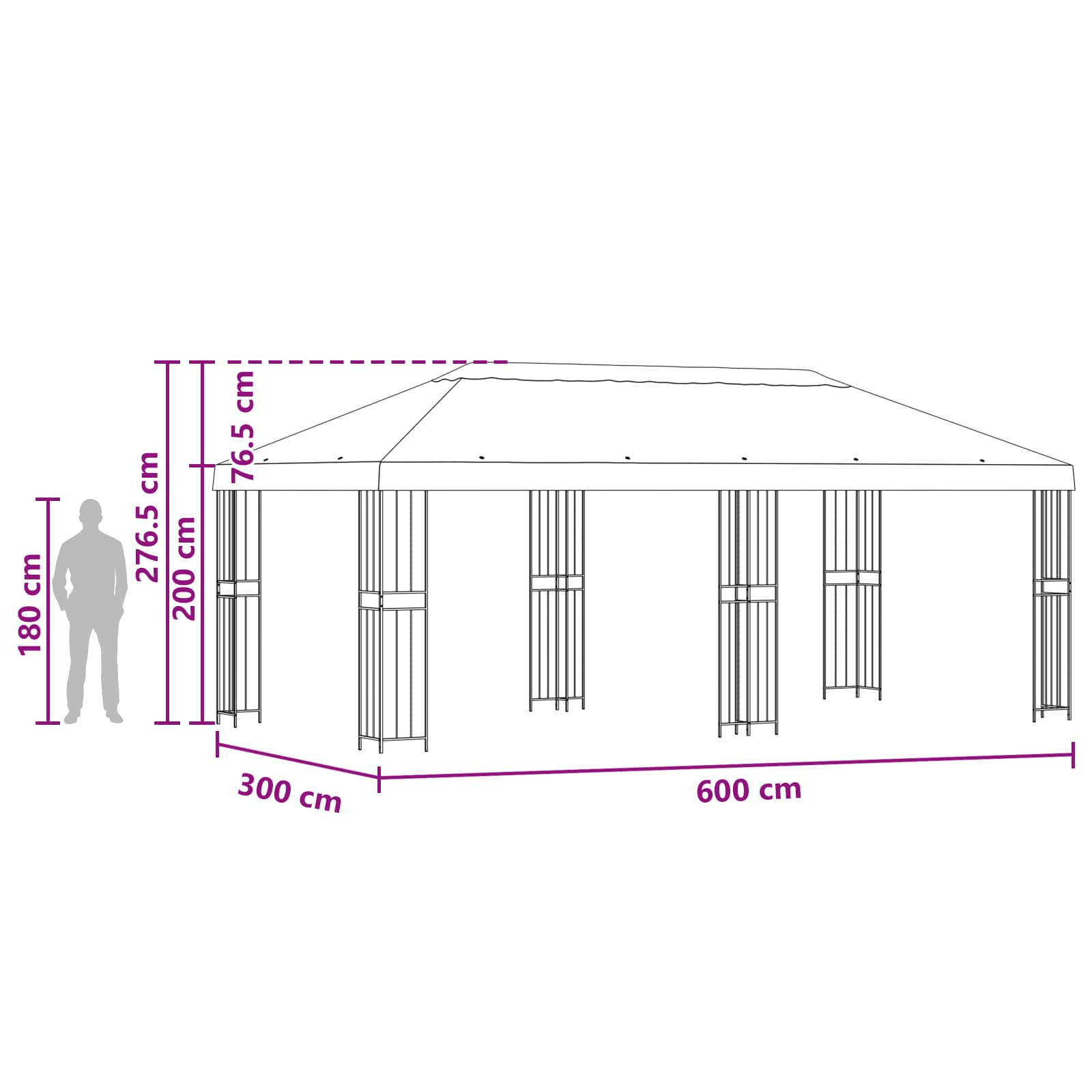 Paviljon s bočnim stranama 6 x 3 m Terakota Poliester i čelik