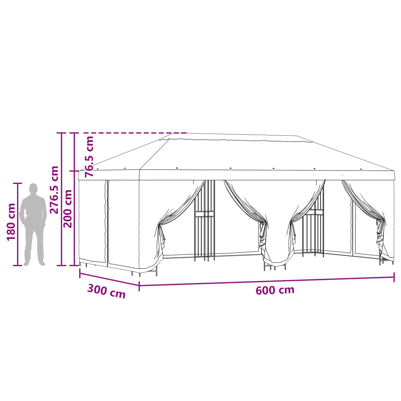 Paviljon s bočnim stranama 6 x 3 m Bež Poliester i čelik 190