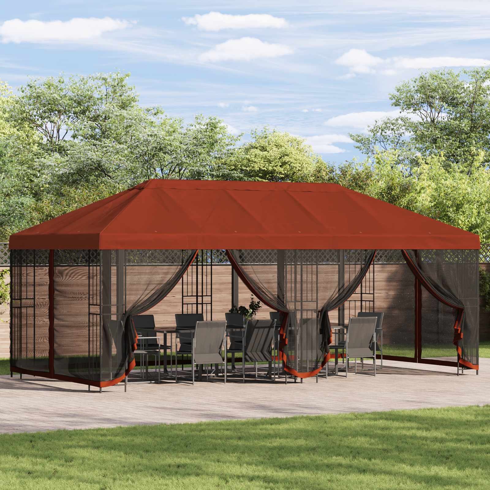 Paviljon s bočnim stranama 6 x 3 m Terakota Poliester i čelik