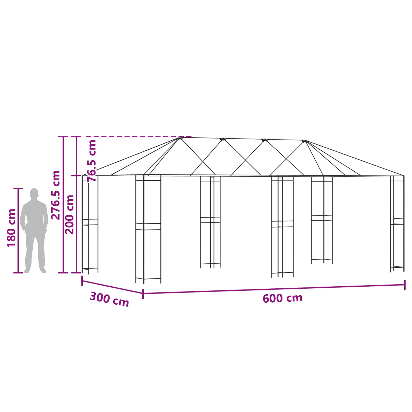 Okvir za gazebo 6 x 3 m Crna Čelik