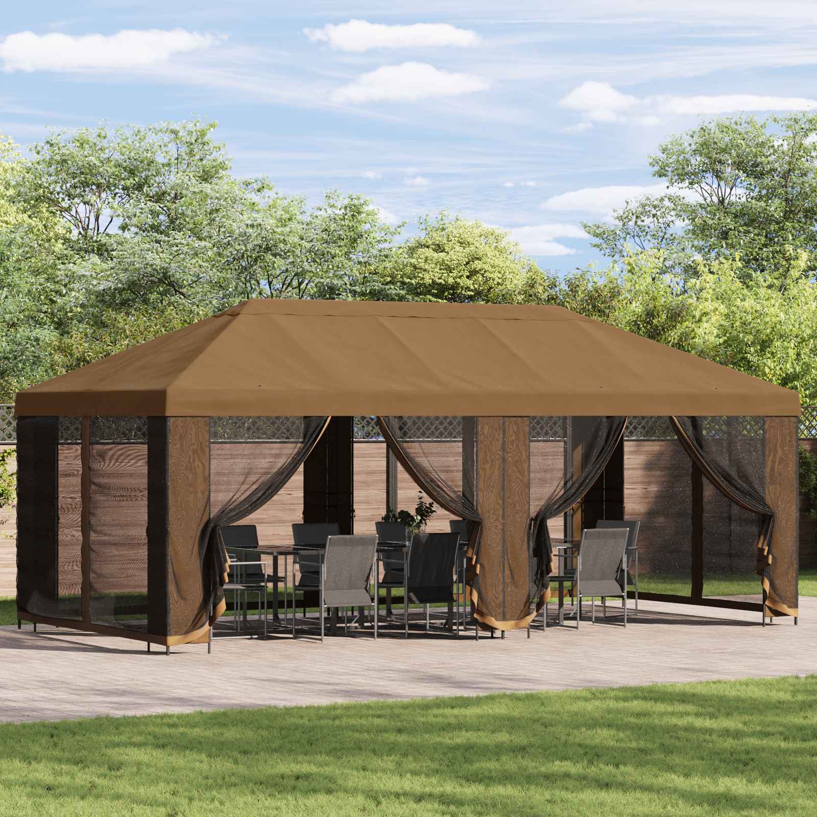Paviljon s bočnim stranama 6 x 3 m Bež Poliester i čelik 190