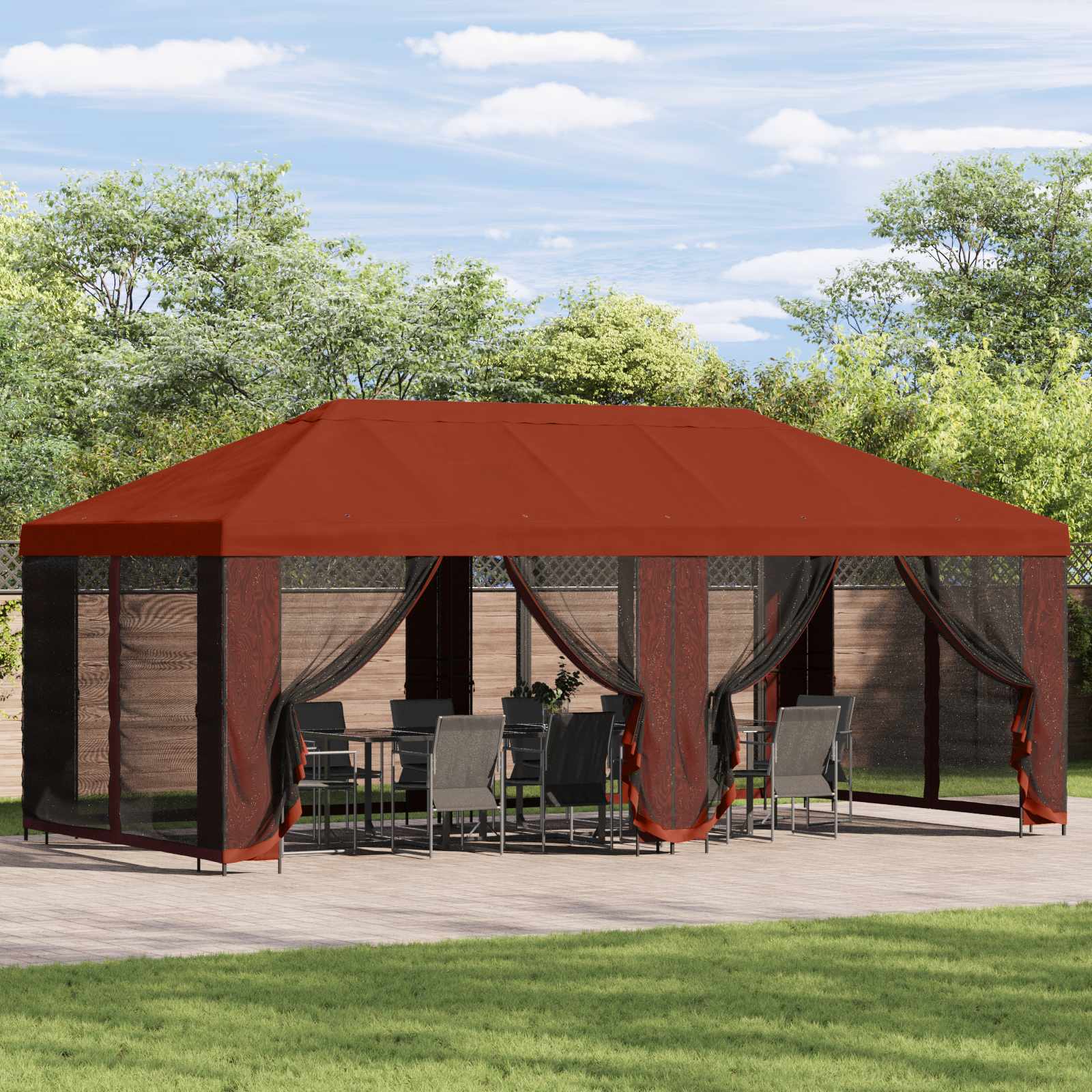 Paviljon s bočnim stranama 6 x 3 m Terakota Poliester i čelik