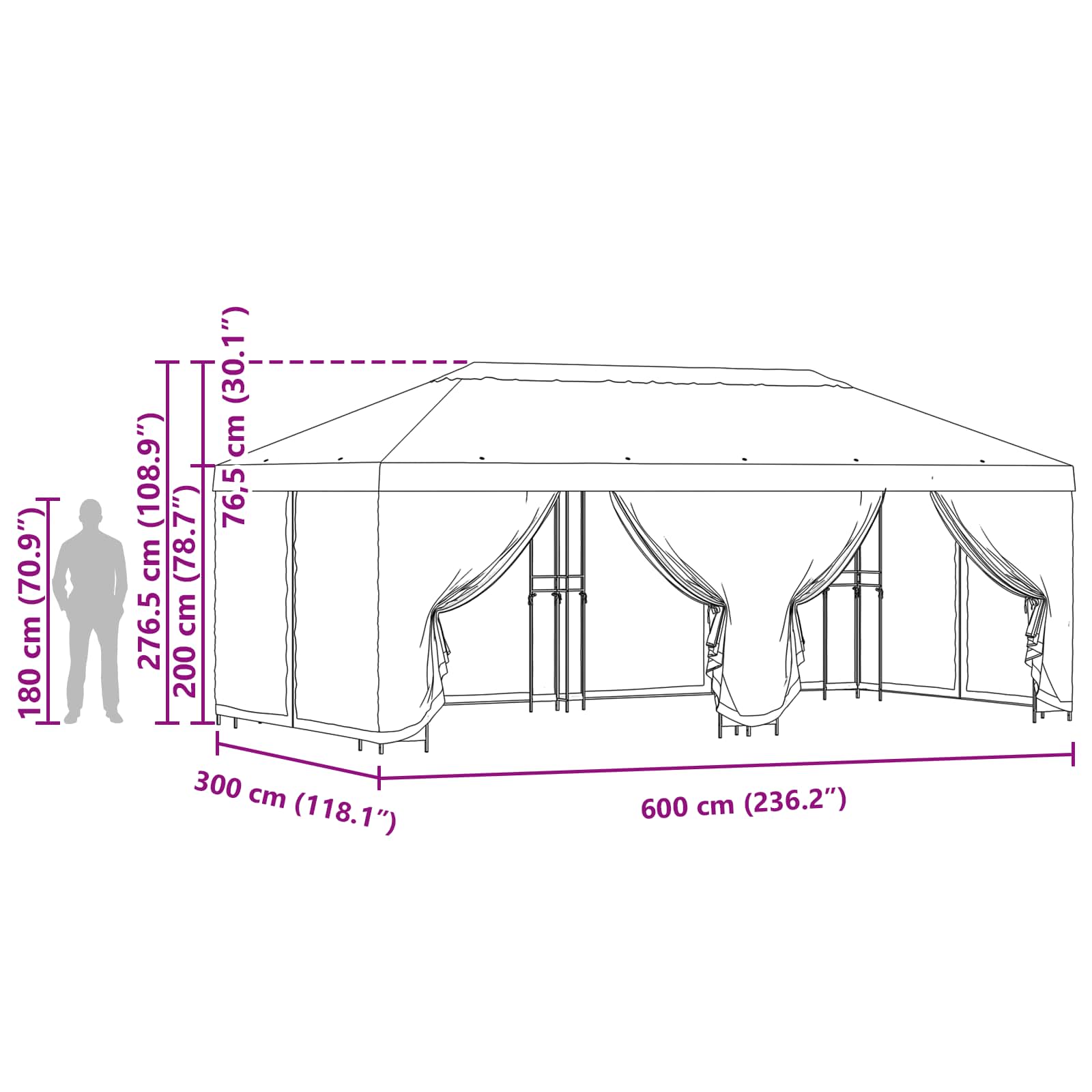 Paviljon s bočnim stranama 6 x 3 m Terakota Poliester i čelik