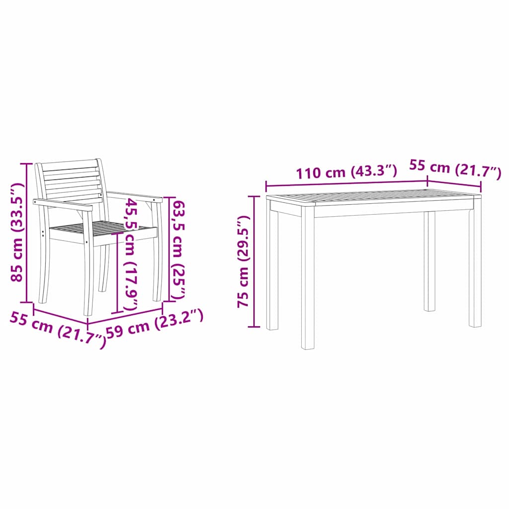 Vrtni set za objed 3 pcs Smeđa Čvrsto drvo akacije
