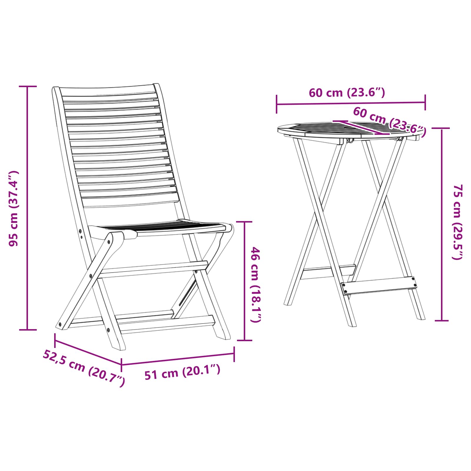 Sklopivi bistro set 3 pcs Smeđa Čvrsto drvo akacije