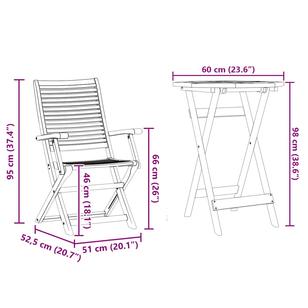 Sklopivi bistro set 3 pcs Smeđa Čvrsto drvo akacije