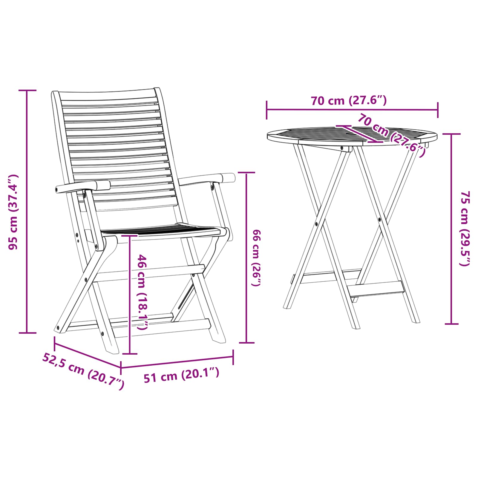 Sklopivi bistro set 3 pcs Smeđa Čvrsto drvo akacije