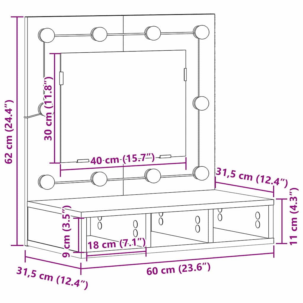 Ogledalo ormar Staro drvo 60 x 31,5 x 62 cm Konstruirano drvo