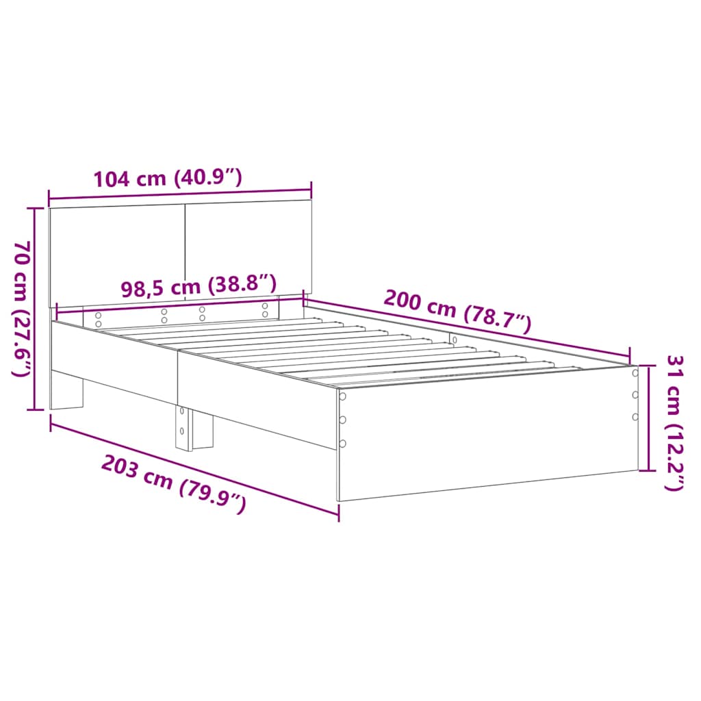 Krevetna konstrukcija s uzglavljem Crni hrast 203 x 104 x 70 cm