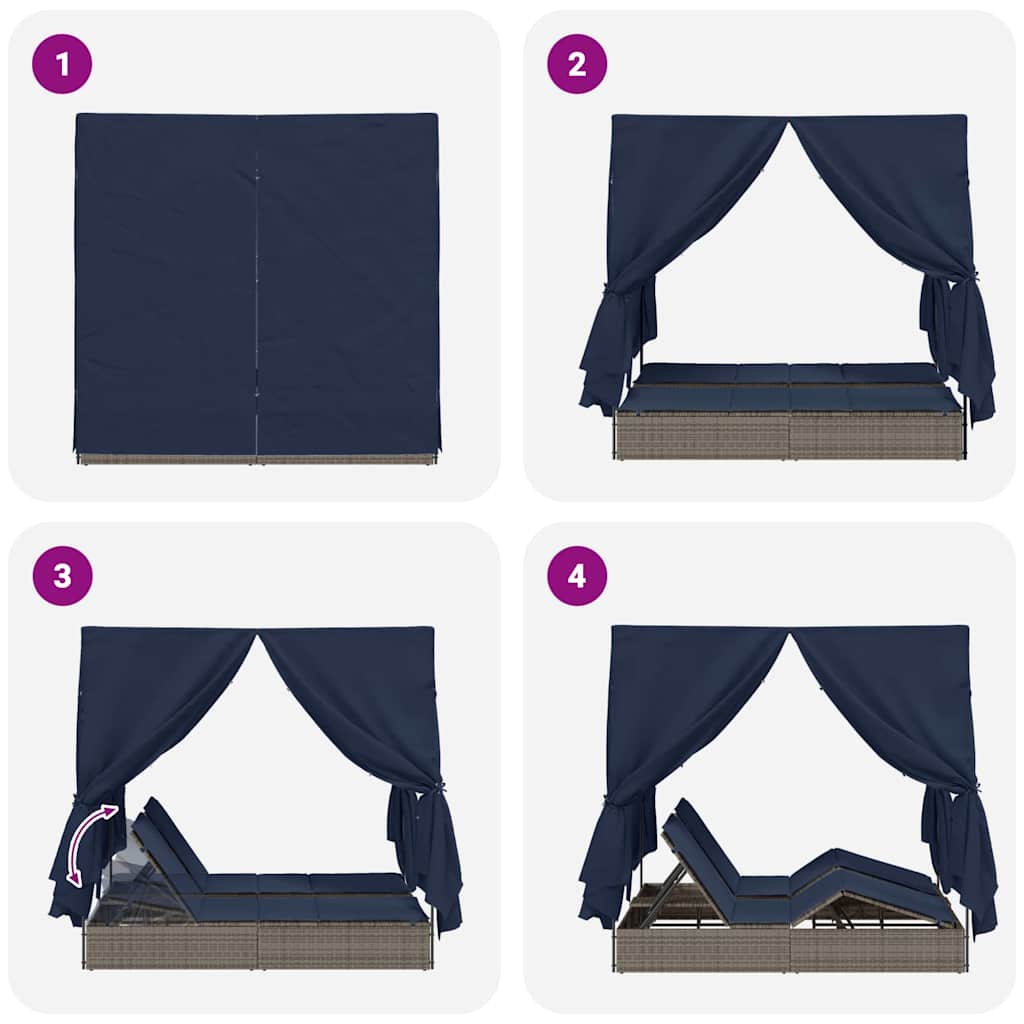 Dvostruka ležaljka Podesiva Crna 205 x 129 x 200 cm poliratan