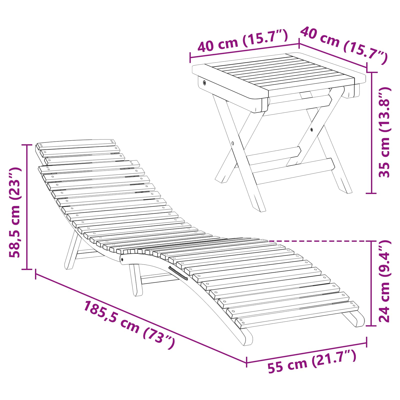 Ležaljka 2 pcs Smeđa 198 x 55 x 58,5 cm Čvrsto teak drvo