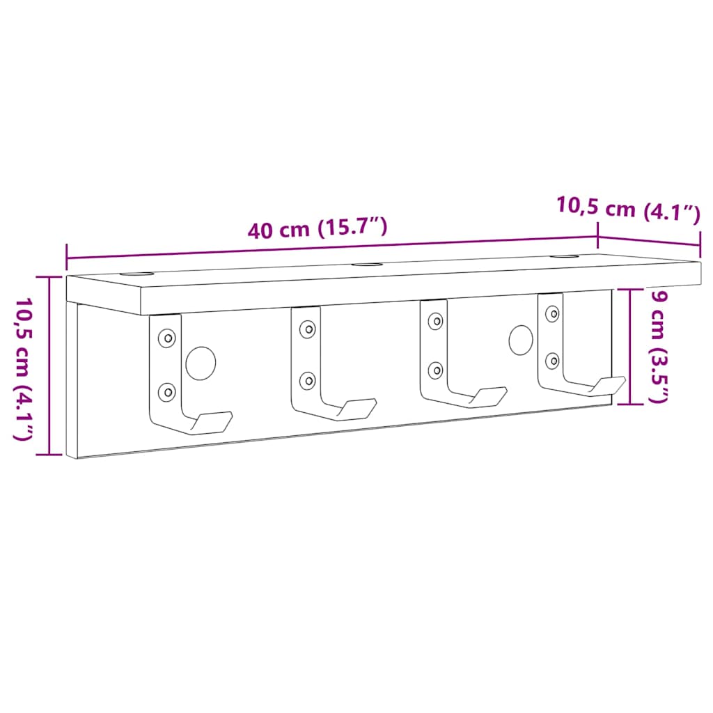 Vješalica za kapute na zidu Sonoma hrast 40 x 10,5 x 10,5 cm