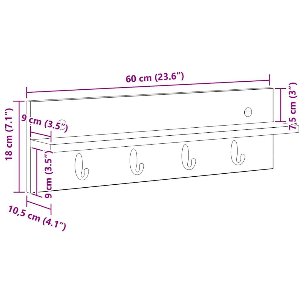 Vješalica za kapute na zidu Zidne Staro drvo 60 x 10,5 x 18 cm