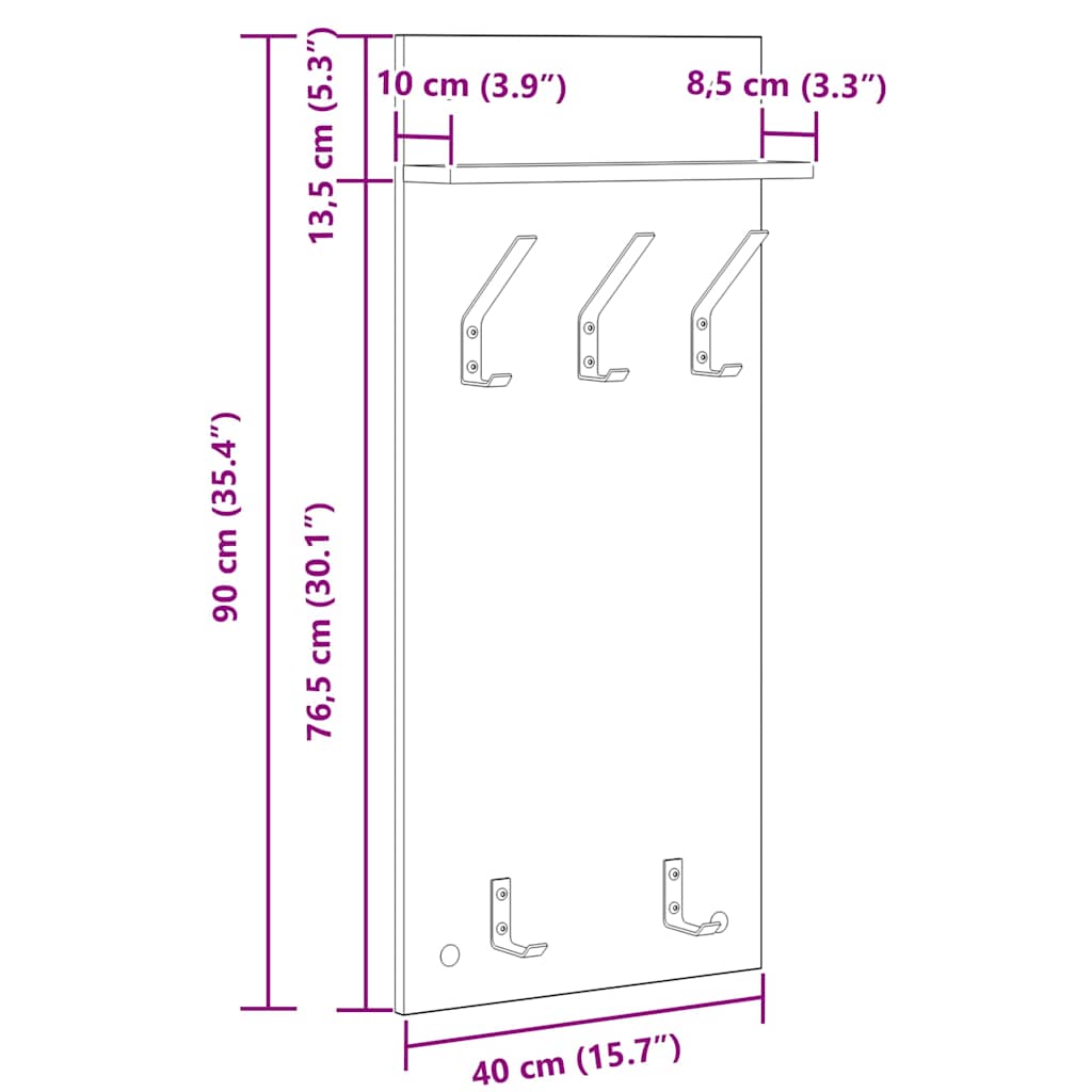 Vješalica za kapute na zidu Umjetnički hrast 40 x 10 x 90 cm