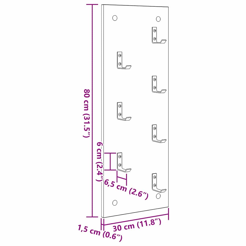 Vješalica za kapute na zidu Zidne Sonoma hrast 30 x 1,5 x 80 cm