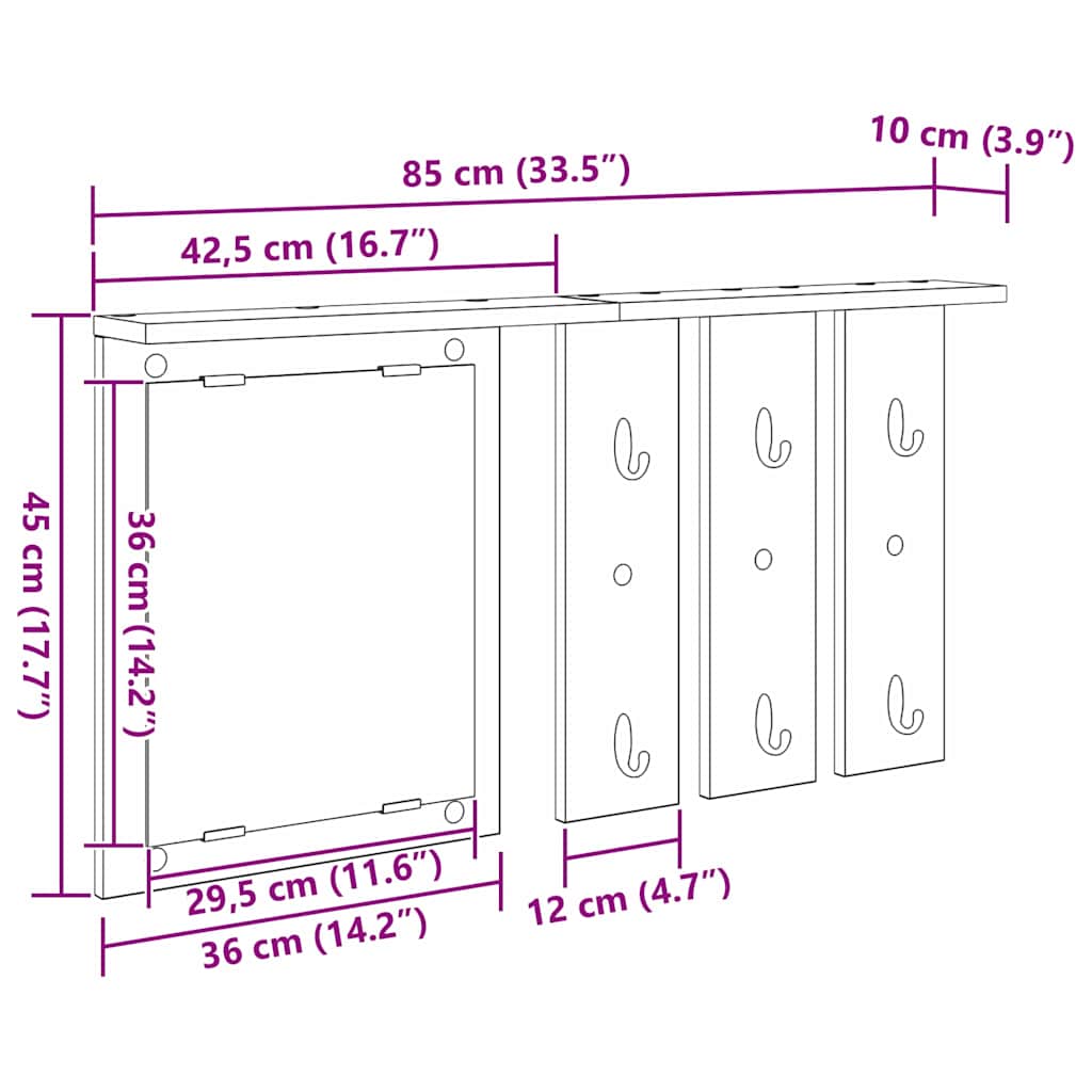 Vješalica za kapute na zidu Zidne Staro drvo 85 x 10 x 45 cm