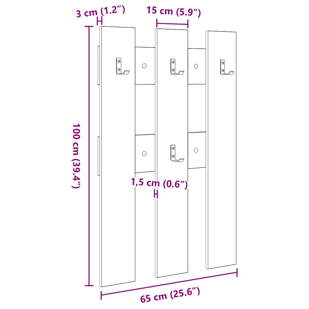 Vješalica za kapute na zidu Zidne Crni hrast 65 x 3 x 100 cm