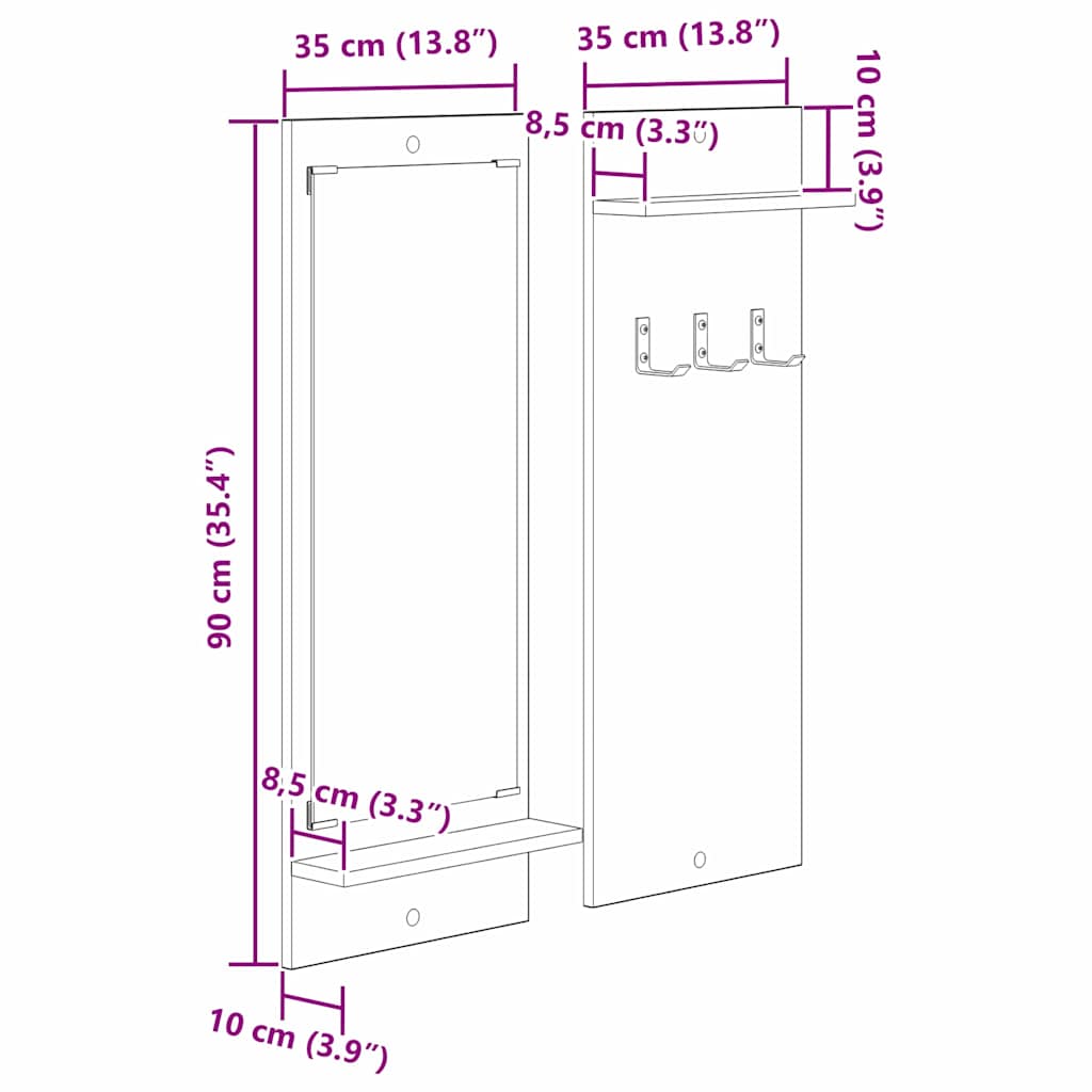 Vješalica za kapute na zidu Zidne Crni hrast 70 x 10 x 90 cm