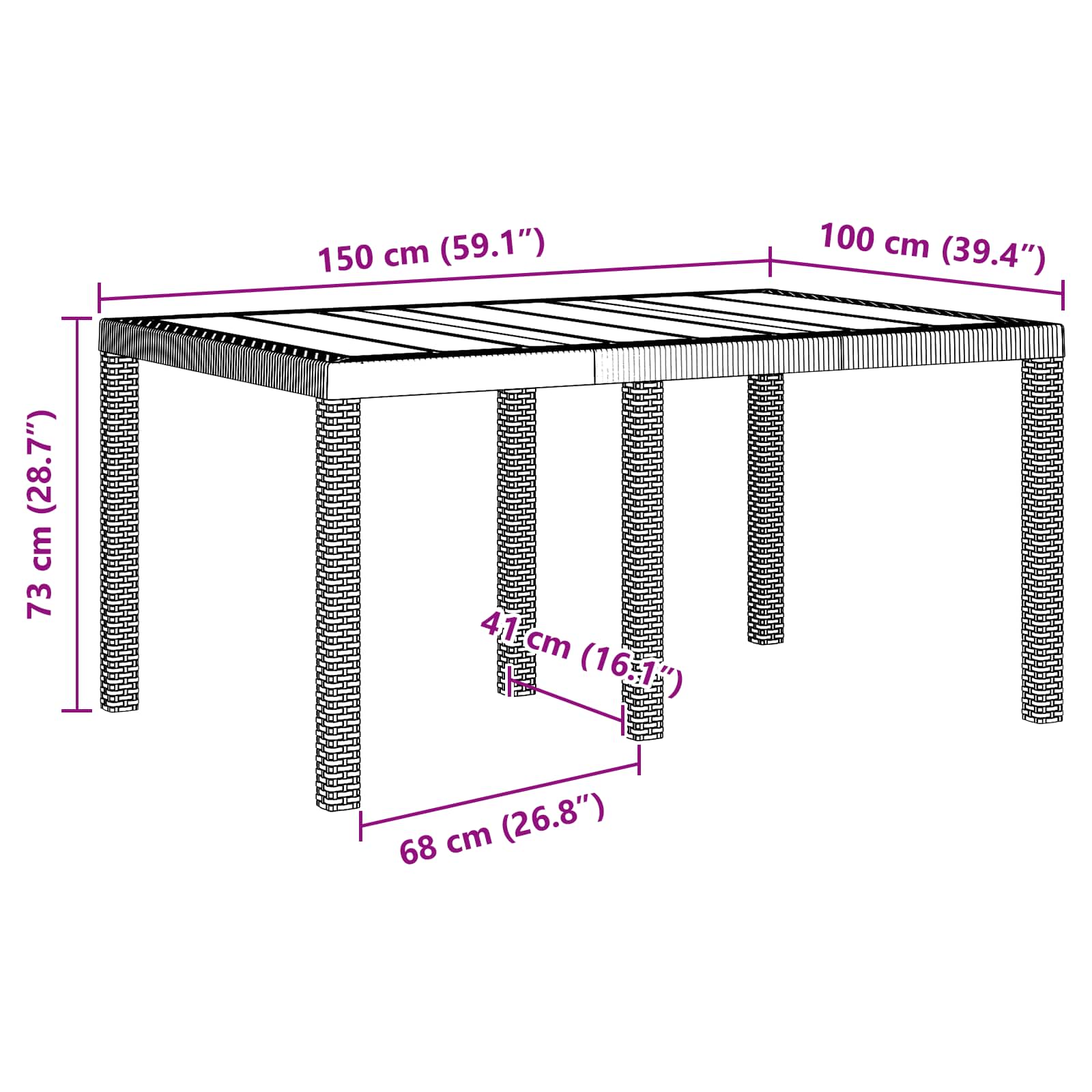 Stol za vrt Smeđa 150 x 100 x 73 cm poliratan