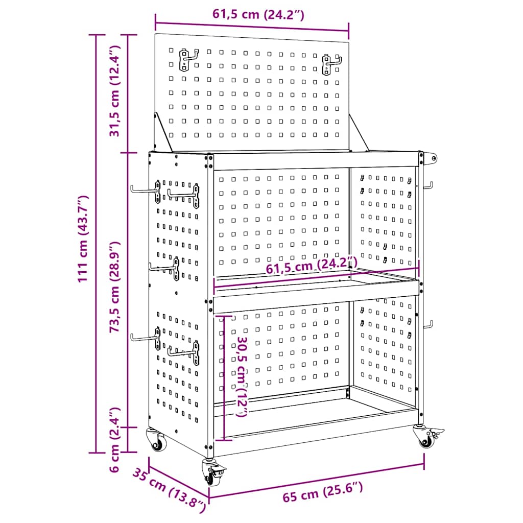 Količar za alate s policom Crna 65 x 35 x 111 cm Čelična vrata
