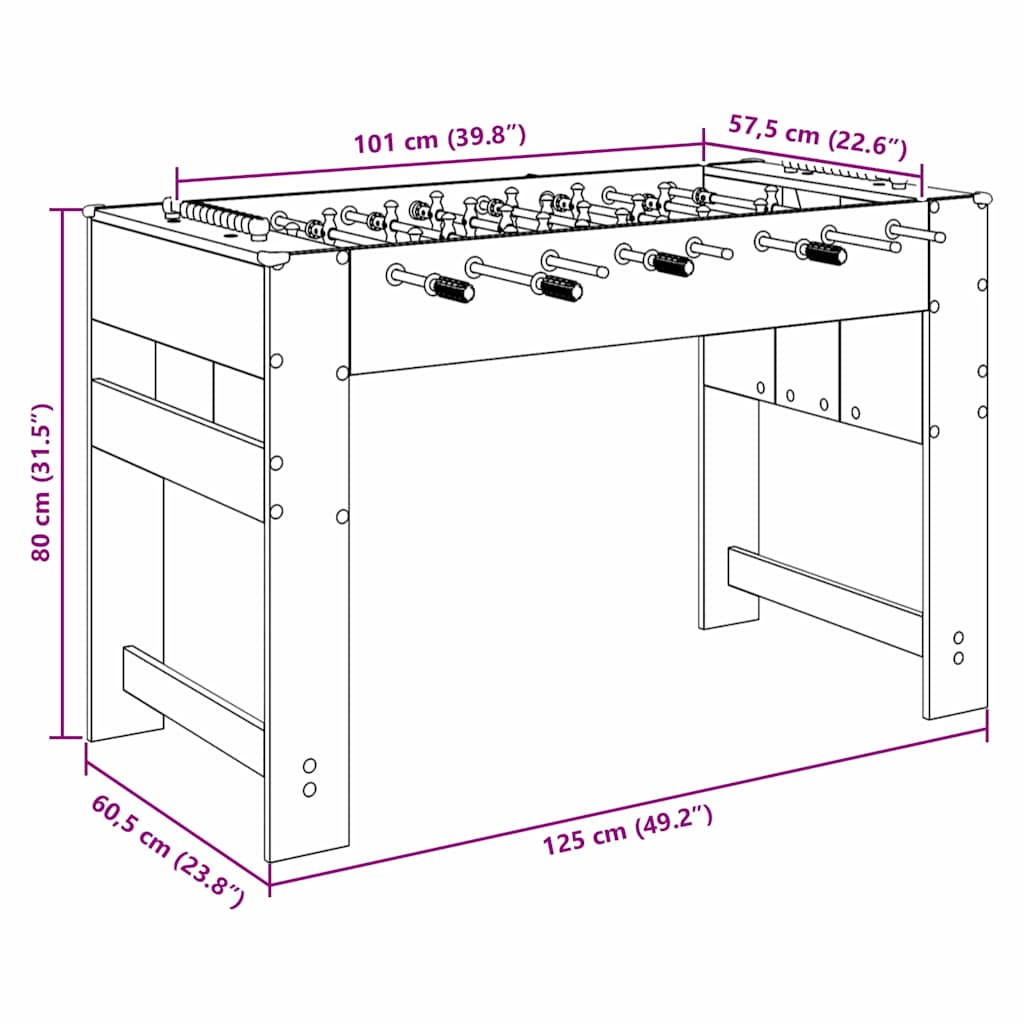 Fuzbal Stol Sivi Sonoma 125 x 60,5 x 80 cm Konstruirano drvo