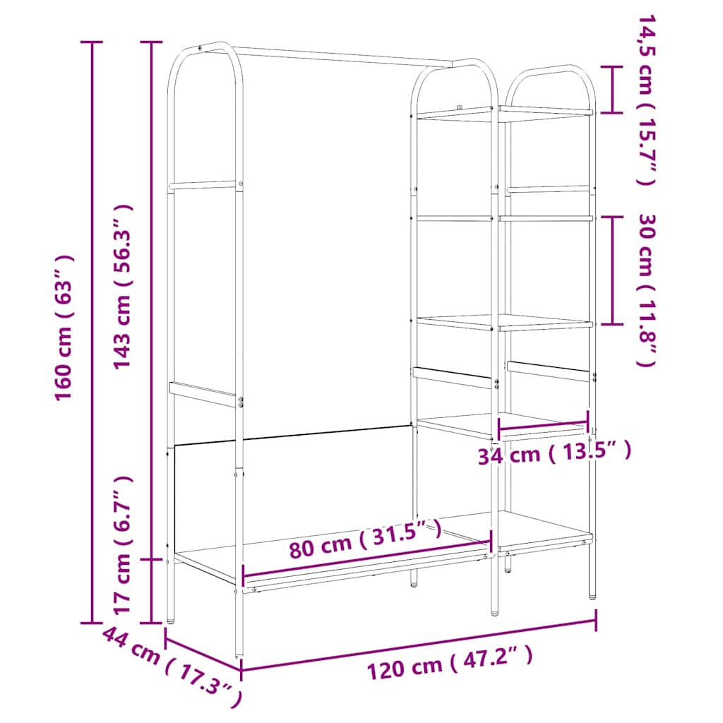 Stalak za odjeću s policom Smeđi hrast 120 x 44 x 160 cm