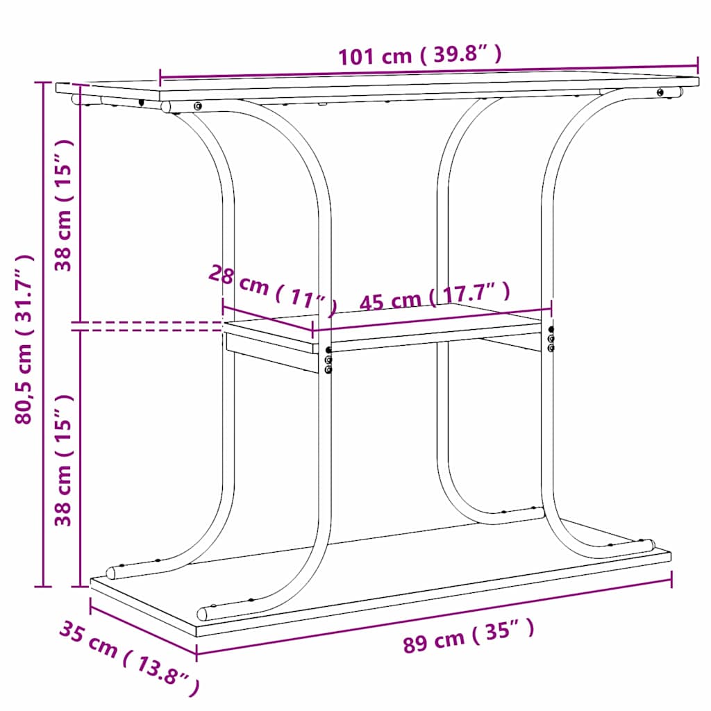 Konzolna stolica s policom Umjetnički hrast 101 x 35 x 80,5 cm