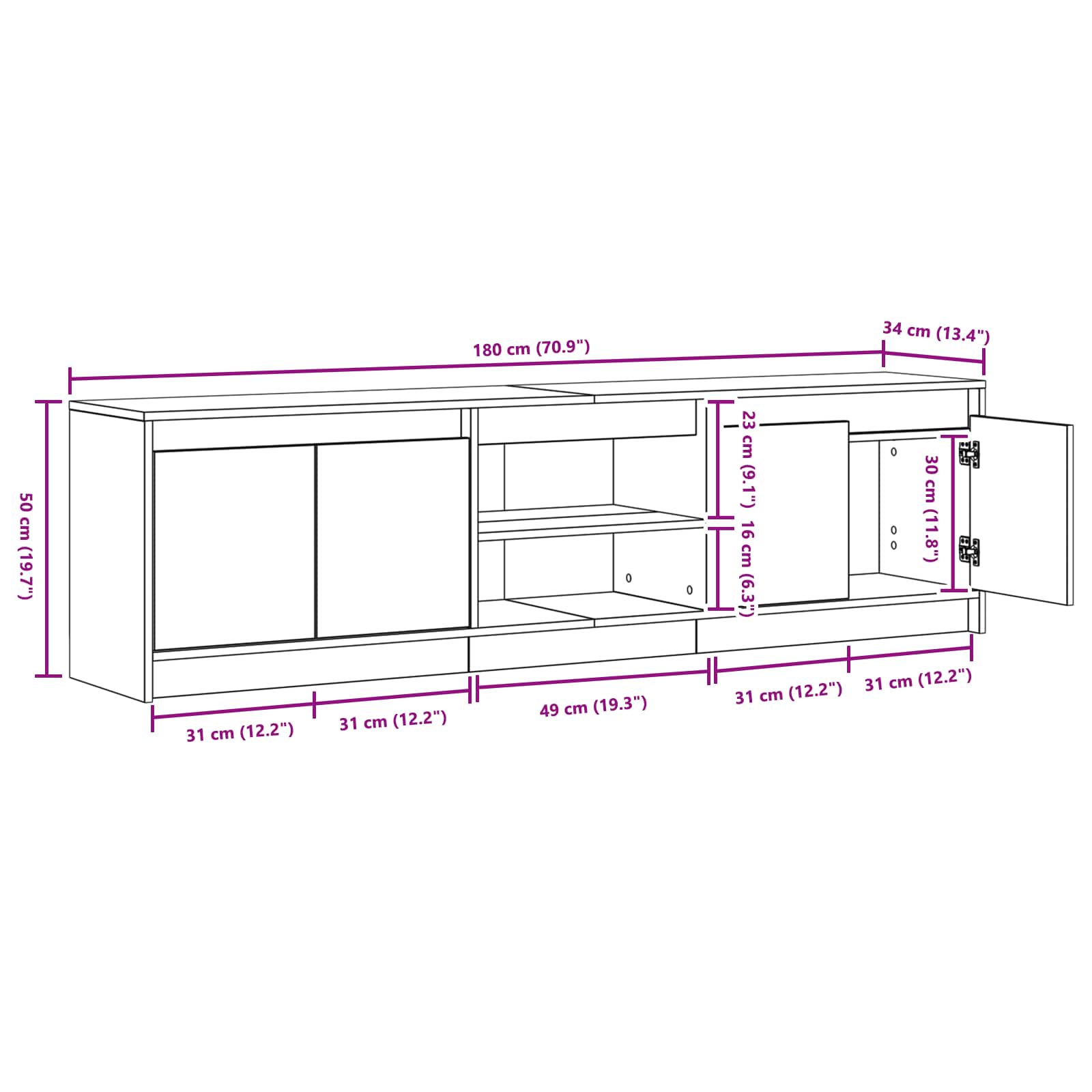TV Jedinice 2 pcs Smeđa 180 x 34 x 50 cm Konstruirano drvo