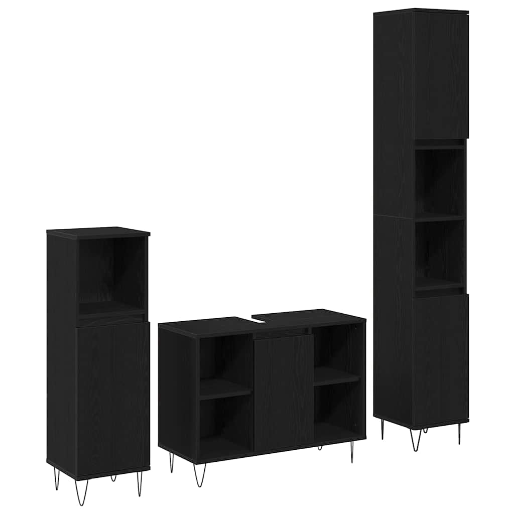 Set namještaja za kupaonicu 3 pcs Crni hrast Konstruirano drvo