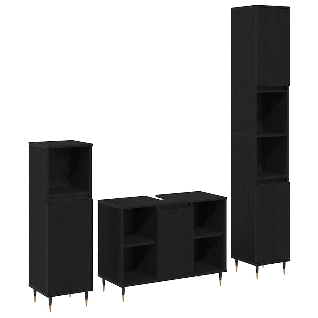 Set namještaja za kupaonicu 3 pcs Crni hrast Konstruirano drvo