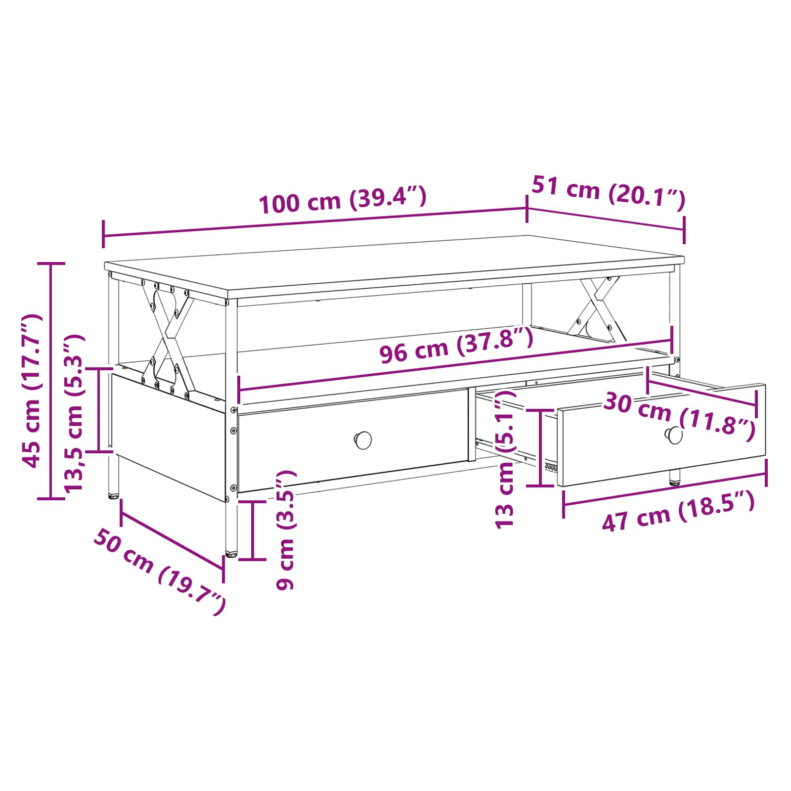 with Drawer Staro drvo 100 x 51 x 45 cm Konstruirano drvo
