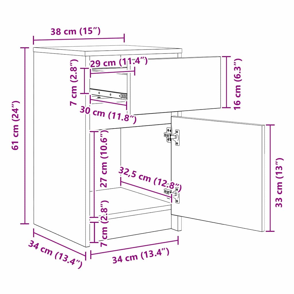 LED noćni ormarić s ladicama 2 pcs Crni hrast 38 x 34 x 61 cm