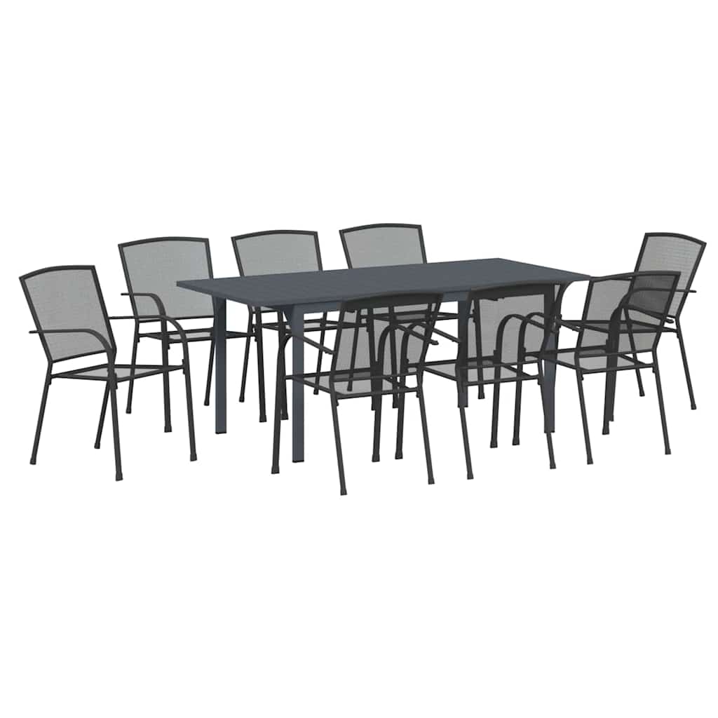Vrtni set za objed 9 pcs Antracit Čelik s prahom