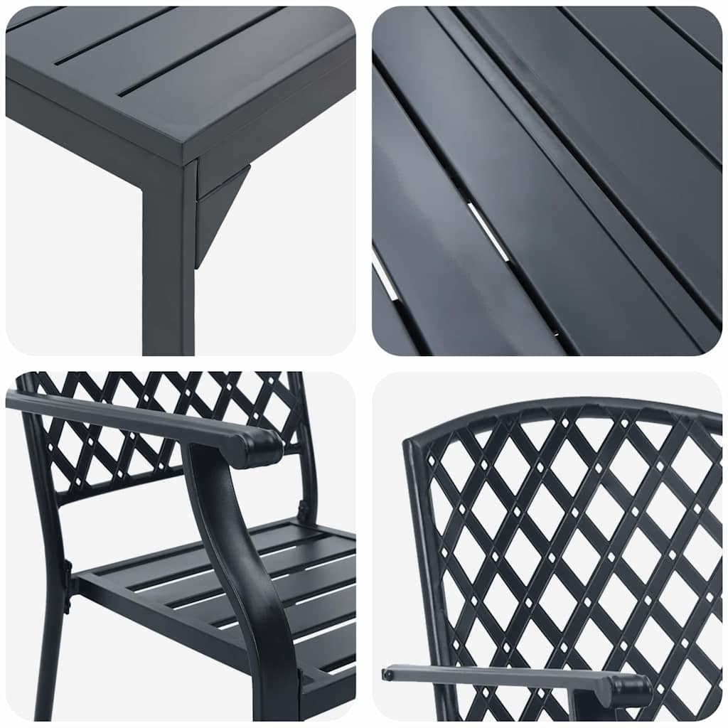 Vrtni set za objed 9 pcs Antracit Čelik s prahom