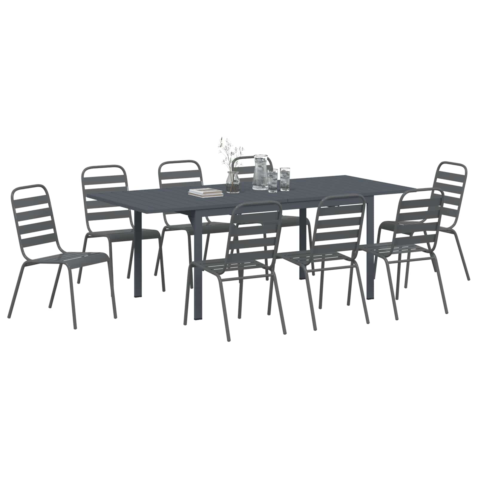 Vrtni set za objed 9 pcs Antracit Čelik s prahom