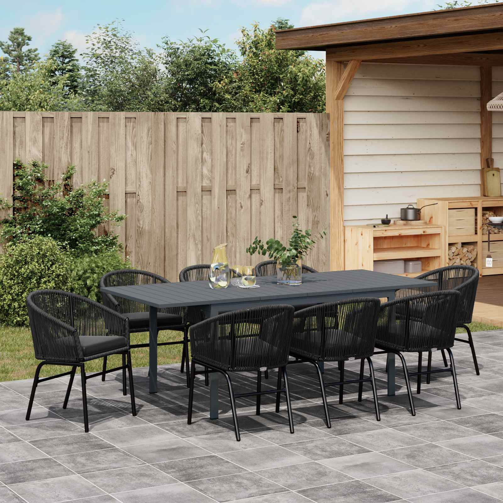 Vrtni set za objed 9 pcs Crna poliratan