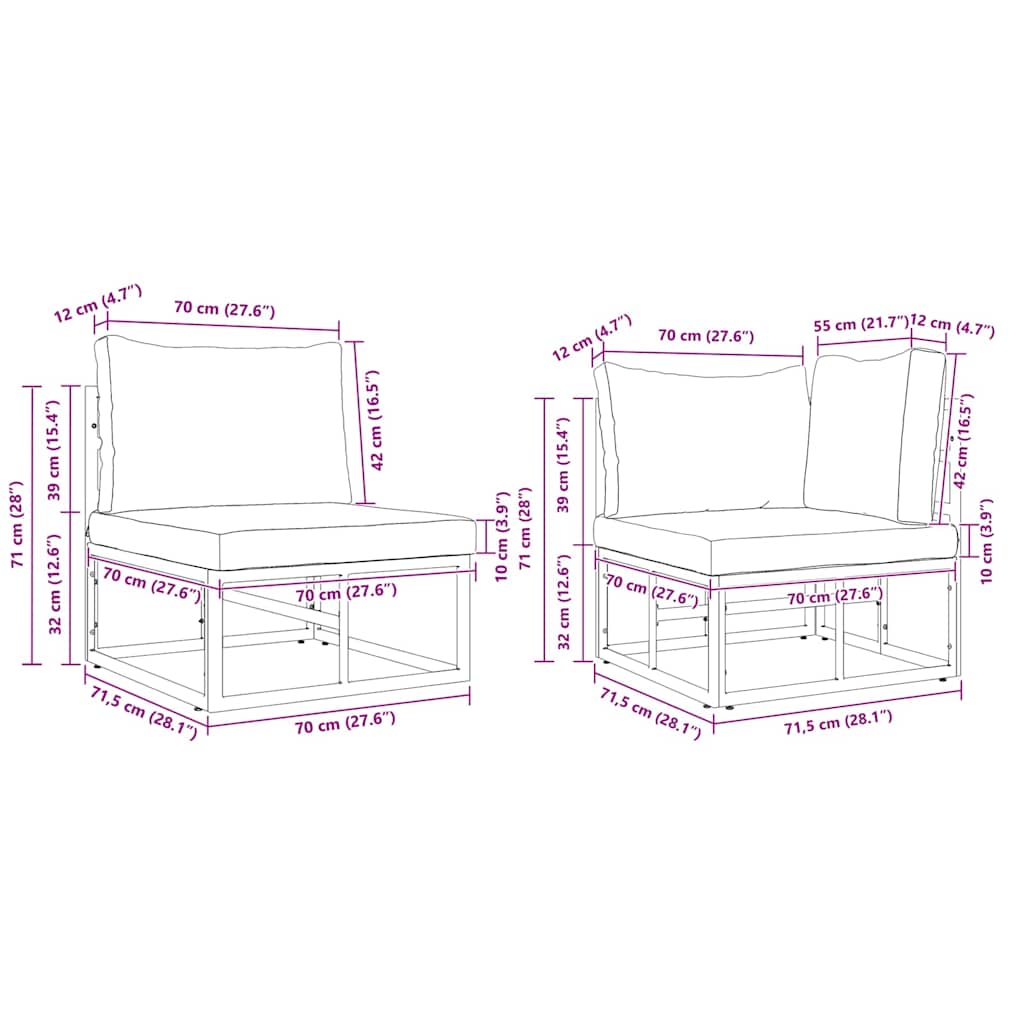 Sjedeća garnitura za vrt s jastukom 5 pcs Crna Aluminij