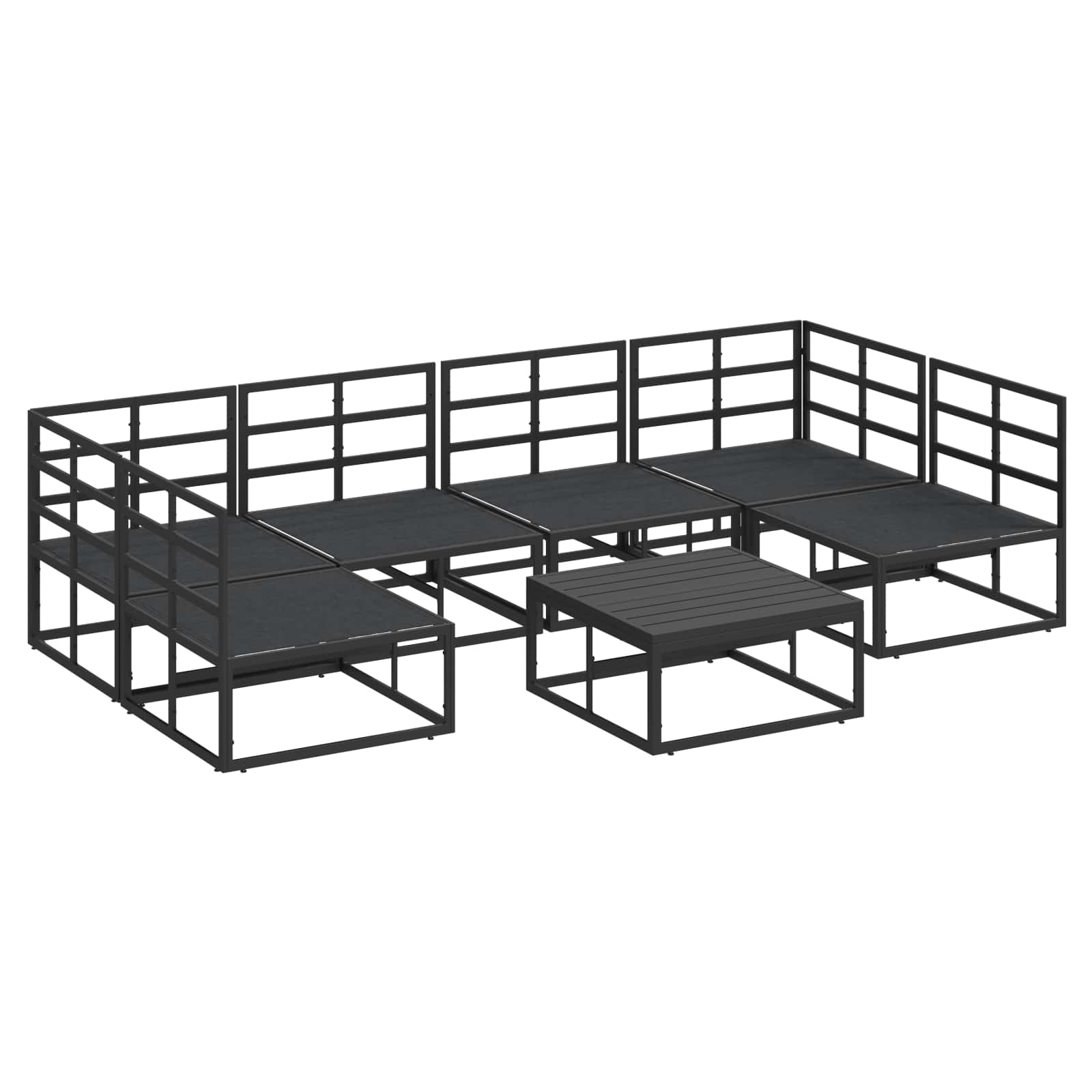 Sjedeća garnitura za vrt s jastukom 7 pcs Crna Aluminij